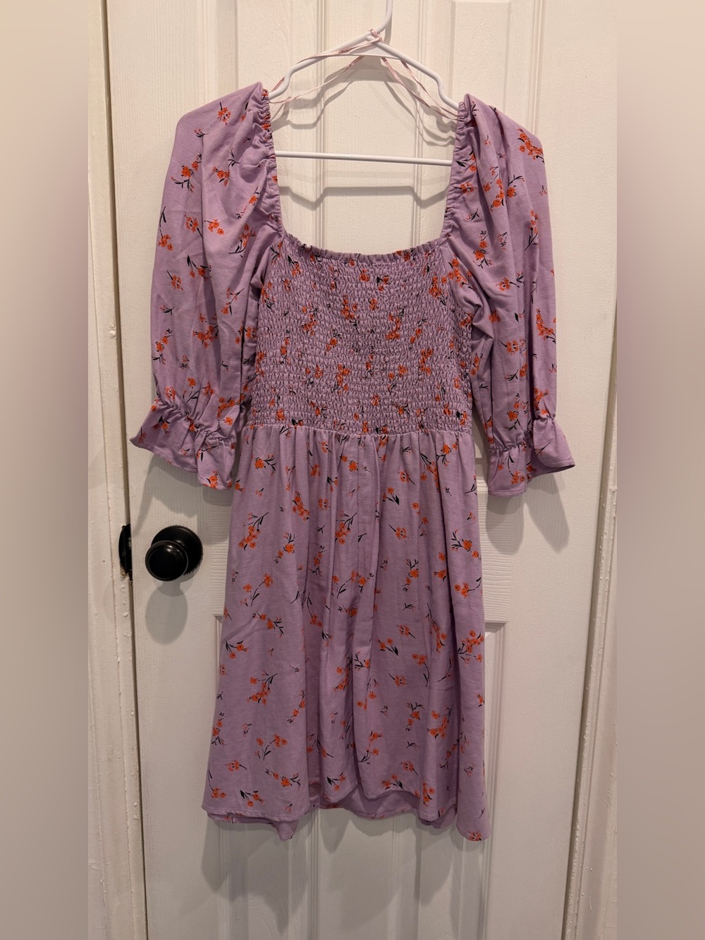 New Look Lavender Floral Smocked Top with Orange Accents
